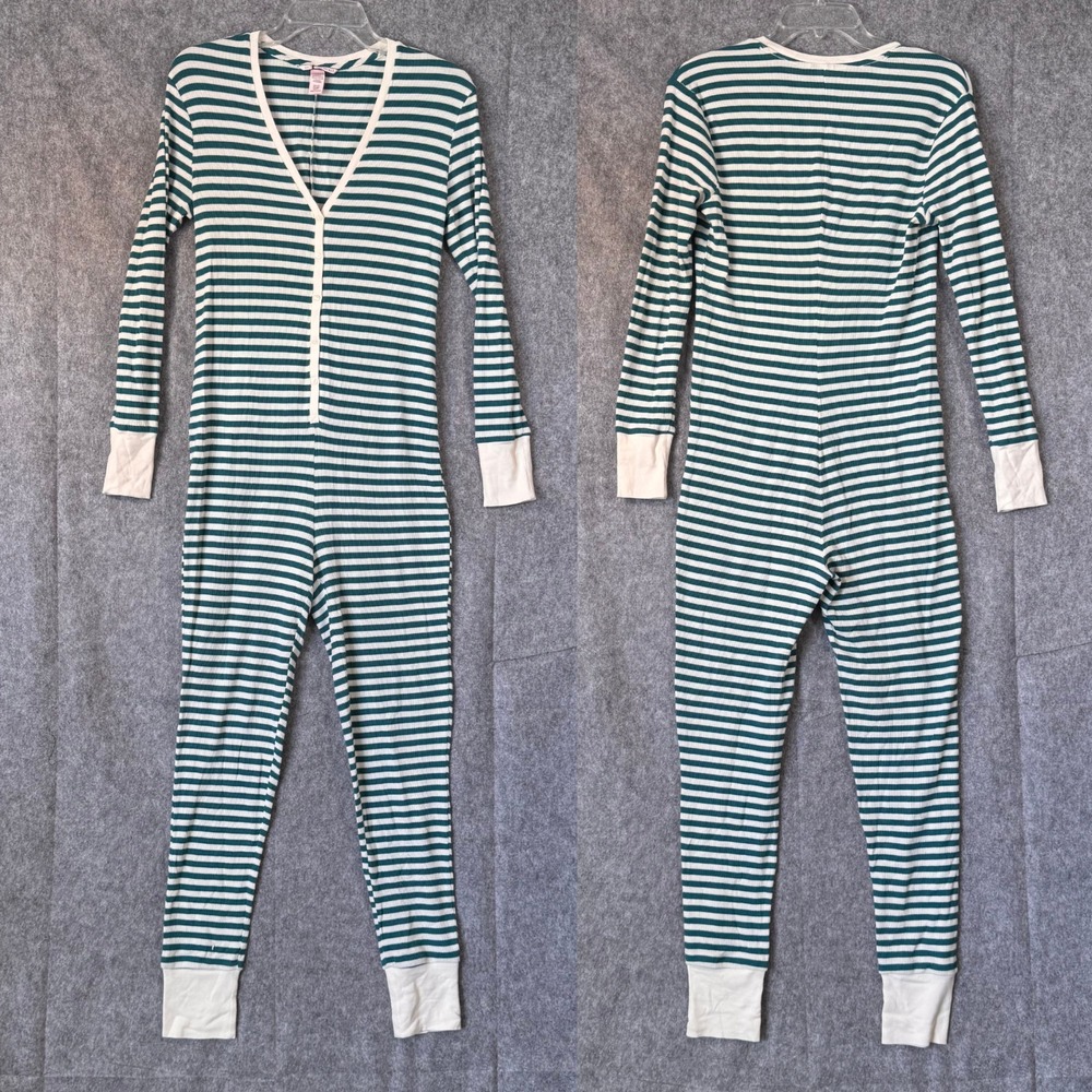 VICTORIA'S SECRET Holiday Striped Thermal Union‎ Suit Small One Piece Pajamas